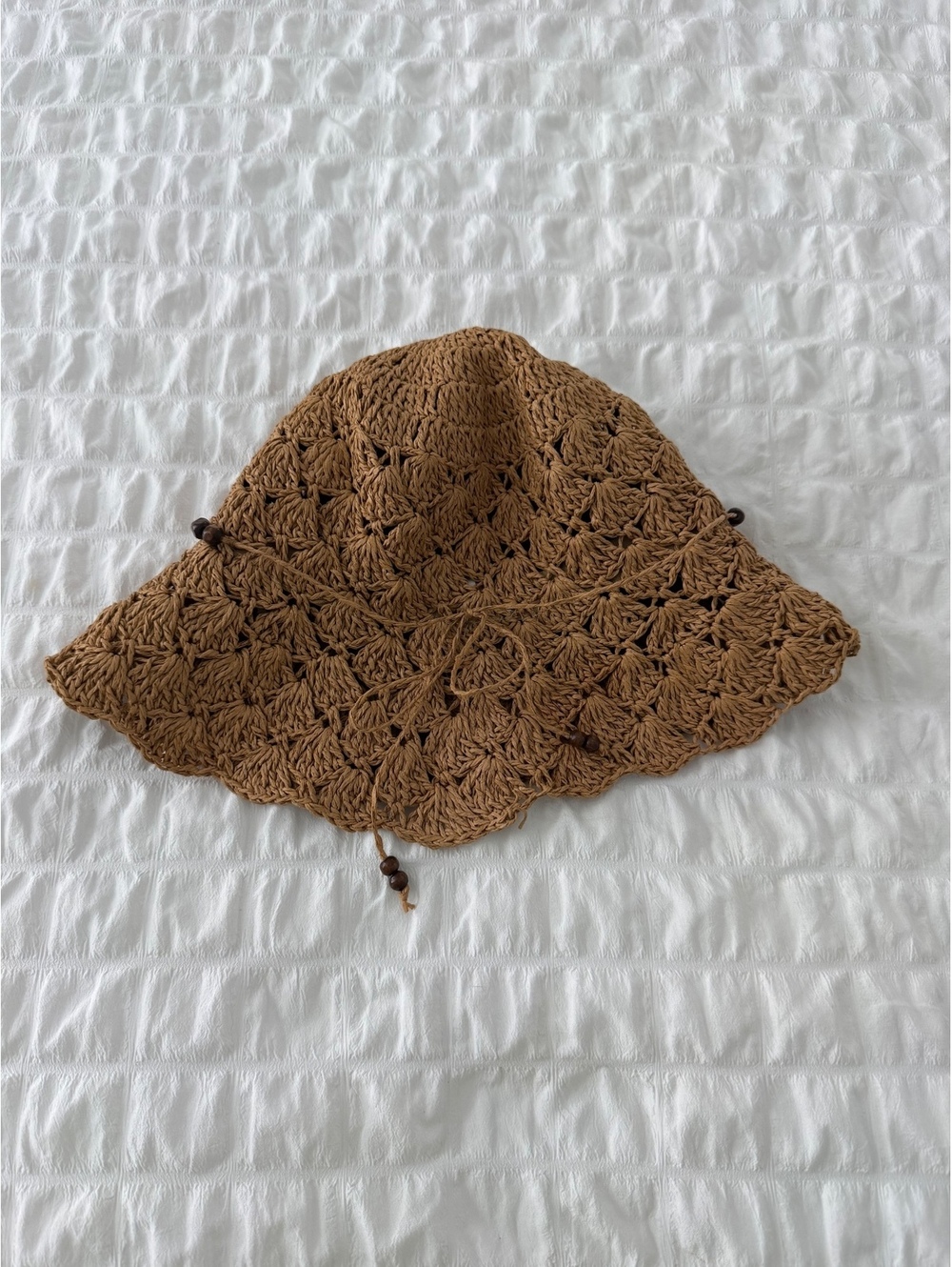 Brown Crochet Straw Bucket Hat